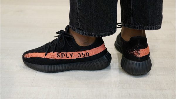 Yeezy Boost 350 V2 Core Black Red On Feet – Striking Style